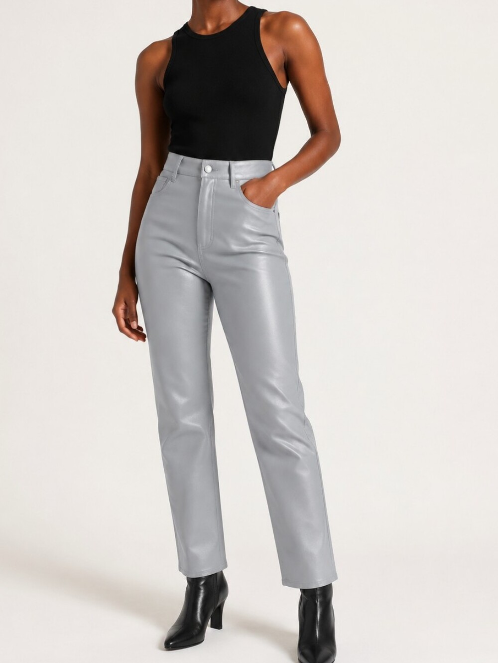 Wilfred Aritzia Grey Faux Leather Straight Leg Pants Size 2